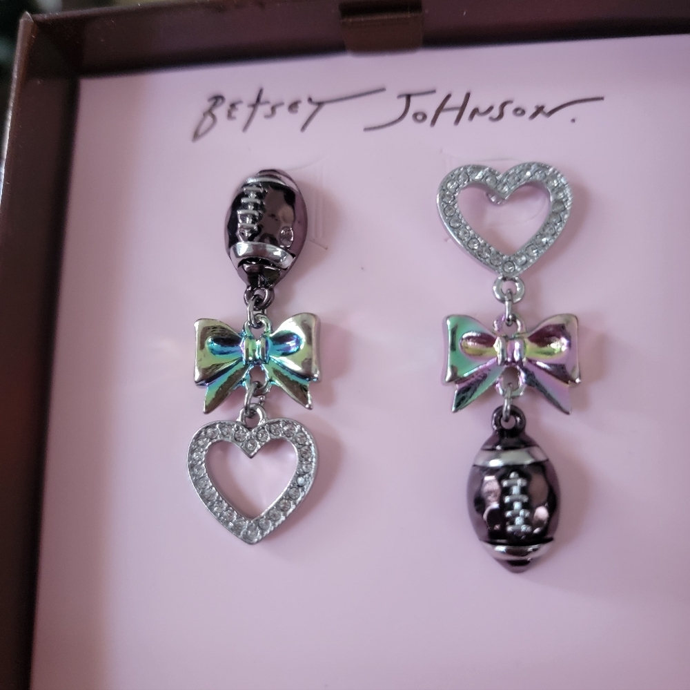 Betsey Johnson Iridescent Bow and Heart Earrings